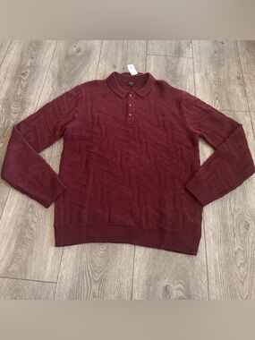 Express Men's Maroon Polo Knit Sweater - Classic Collared Pullover
